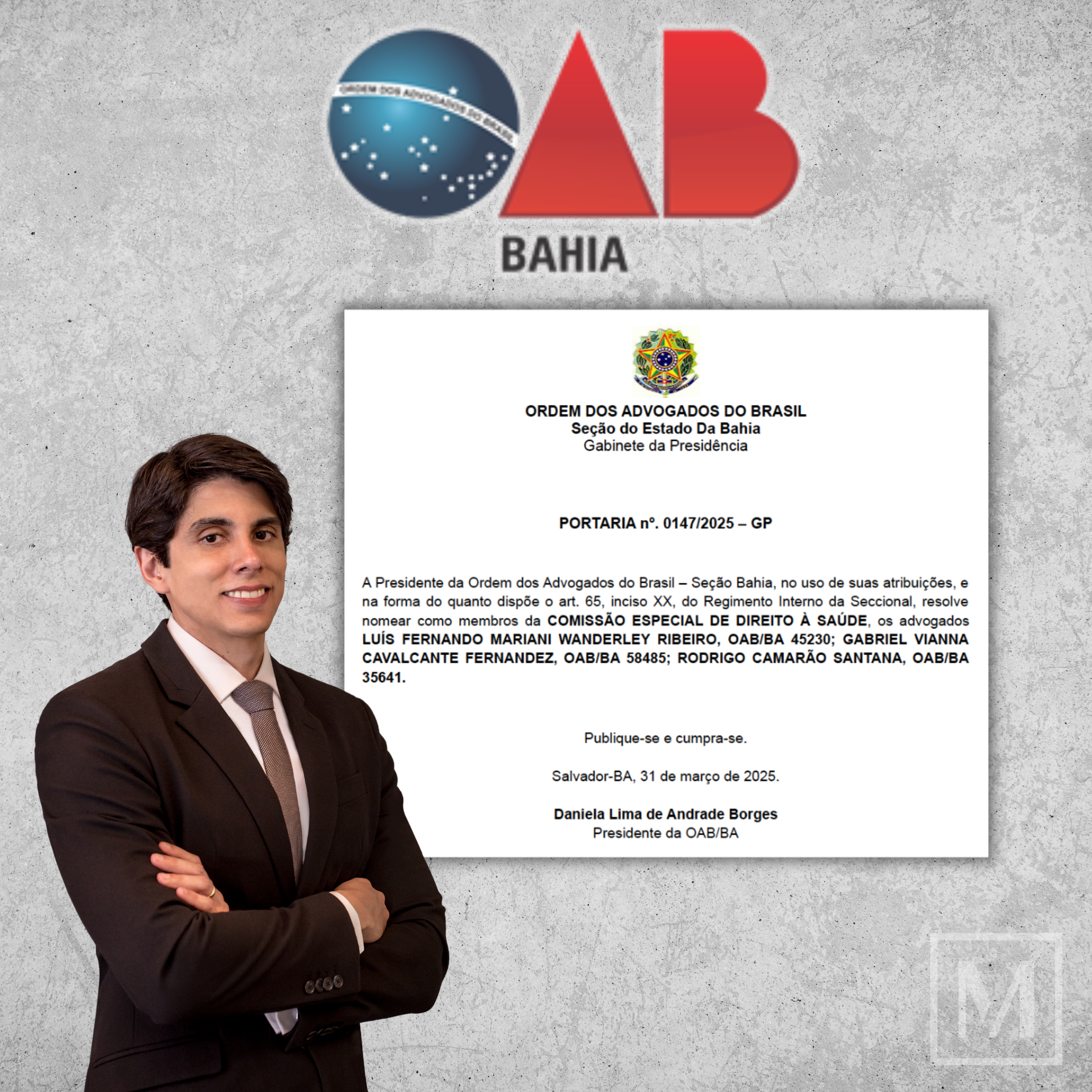 Dr. Luís Mariani é nomeado membro da Comissão Especial de Direito à Saúde da OAB Bahia